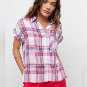Rails - Whitney White Peach Fuschia linen blend  top L